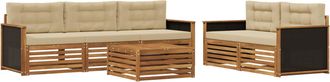 vidaXL Conjunto De Sof&aacute;s De Exterior 6 Uds. Natural Y Beige Vidaxl