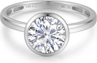 MAX + STONE Solid 10K Gold 3.5 Carat Cubic Zirconia Round 8MM Bezel Engagement Ring