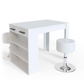 Vicco Tavolo bar con sgabelli Repose, Bianco, 67 x 100 cm con 2 sgabelli da bar Vicco