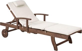 Beliani Tumbona con coj&iacute;n Madera de acacia Beige claro