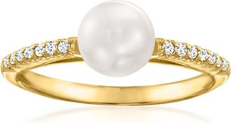 Ross-Simons 6-6.5mm Cultured Pearl and. Diamond Ring in 14kt Yellow Gold