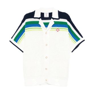 Casablanca Camicia Button-Up a Maniche Corte in Crochet a Righe - - Shirts - Uomo - Multicolore - S