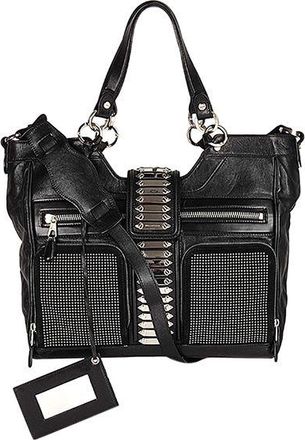 Balenciaga Black leather silver-tone studded tote bag