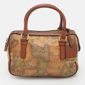 Alviero Martini 1A Classe Beige/brown Geo Print Coated Canvas And Leather Satchel