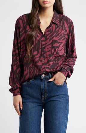 Rails Josephine Print Button-Up Shirt in Oxblood Tiger Stripe at Nordstrom Rack, Size Xx-Small
