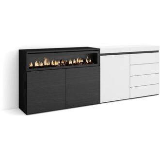 Skraut Home Aparador, Con Almacenamiento, 207x75x35 Cm, Dormitorio, Habitaci&oacute;n, Chimenea El&eacute;ctrica, C&oacute;moda, Cajonera, Estilo Moderno, Blanco - Skraut Home