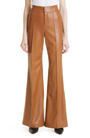 Alice & Olivia Dylan High Waist Faux Leather Wide Leg Pants in Camel at Nordstrom, Size 10