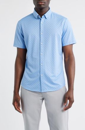 Mizzen+Main Halyard Trim Fit Geo Print Short Sleeve Button-Up Shirt in Provence Dot Geo at Nordstrom, Size X-Large