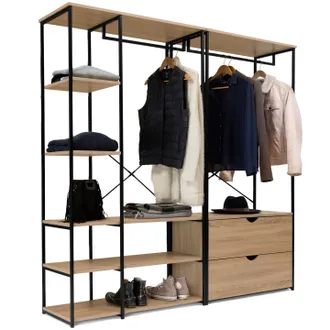 IDMarket Armadio Componibile Con Doppio Guardaroba, Ripiani E 2 Cassetti L. 170 Cm Detroit Design Industriale