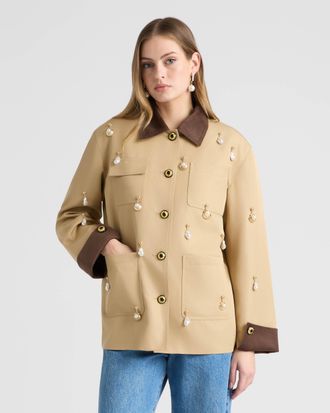 NVLT Womens Jacket with Sueded Trims and Pearl Charms
