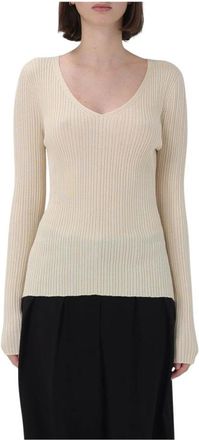 Theory V-neck Knitwear, female, Beige, M, Ribbed Knit V-Neck Jumper