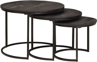 vidaXL Nesting Coffee Tables 3 pcs Black Solid Mango Wood and Steel vidaXL