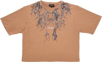 Phobia Archive Lightning Crop Tee - Dames - T-shirts - Bruin - M - Katoen - Tops