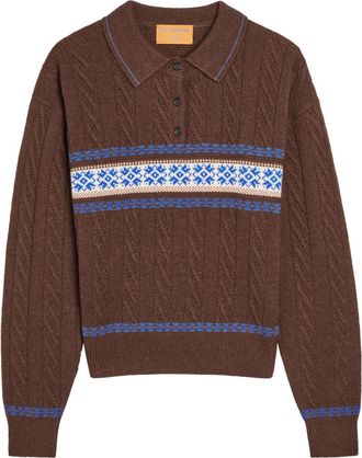 Guest In Residence Cable Collegiate Patterned Wool and Cashmere-blend Polo Shirt - Brown - S (UK8-10 / S)