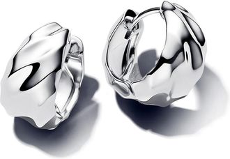 Pandora Earrings - Rippled Small Hoop Earrings - silver - Earrings for ladies