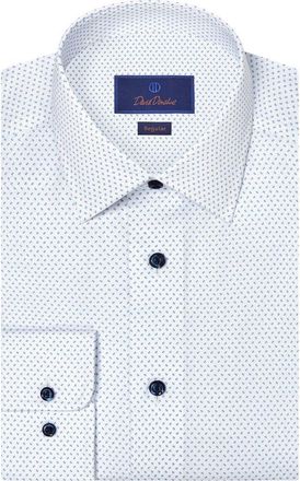 David Donahue Regular Fit Neat Cotton Dress Shirt in White/navy at Nordstrom, Size 17.5