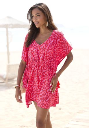 Buffalo Tunika BUFFALO, Damen, Gr. 36/38, bunt (rot, pink bedruckt), Web, Obermaterial: 100% Viskose, bedruckt, figurumspielend kurz, tiefer V-Ausschnitt, wei