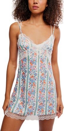Free People Wish You Were Here Lace Trim Mini Slipdress in Ivory Combo at Nordstrom, Size X-Small