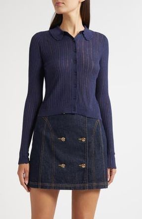 Ulla Johnson Lottie Pointelle Rib Cardigan in Midnight at Nordstrom Rack, Size X-Large