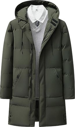 Generic Mens Winter Warm Parka Jacket Coats Long Thicken Hooded Puffer Jackets Lightweight Windproof Padded Coat Outerwear, Green, 3XL