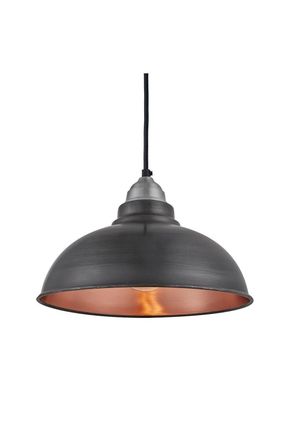 Industville Old Factory Pendant, 12 Inch, Pewter & Copper, Light Pewter Holder in Copper