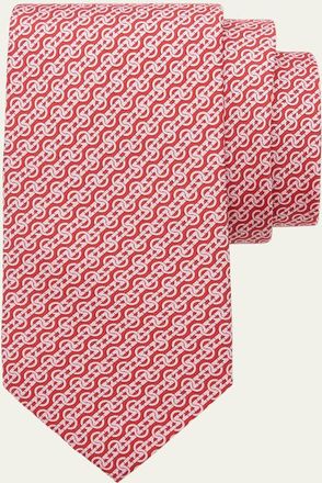 Ferragamo Mens Gancini Stripe Silk Tie