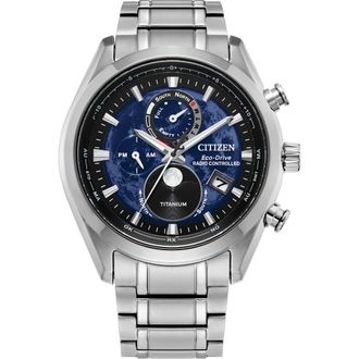 Citizen Tsuki-yomi Atomic Timekeeping Super Titanium Bracelet Watch, 43mm in Silver-Tone Blue at Nordstrom