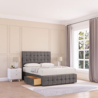 Sloomy Berlin Divan Bed Base 2 Drawers 12 Footboard & 26 Struts Headboard in Grey | Size: Double