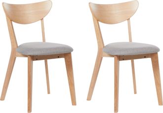 Beliani Conjunto De 2 Sillas De Madera De Caucho Clara Gris Coj&iacute;n Asiento Comedor Erie