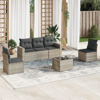 vidaXL Vidaxl - Set De Sof&aacute;s De Jard&iacute;n 6 Pzas Y Cojines Rat&aacute;n Sint&eacute;tico Gris