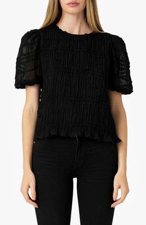 endless rose Smocked Puff Sleeve Top in Black at Nordstrom Rack, Size X-Small