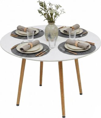 Relaxdays Relaxdays, Mesa De Comedor Redonda, Al X &Oslash;: 75 X 90 Cm, Mdf Y Bamb&uacute;, 4 Personas, Escandinava, Blanco/natural