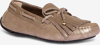 Jimmy Choo London Metallic-Wildledermokassins mit Fransen Manon