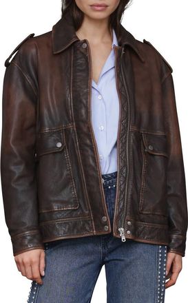 Avec Les Filles Pieced Back Leather Bomber Jacket in Burnished Brown at Nordstrom, Size X-Large