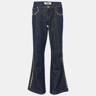 Moschino Jeans Navy Blue Denim Studded Wide Leg Jeans