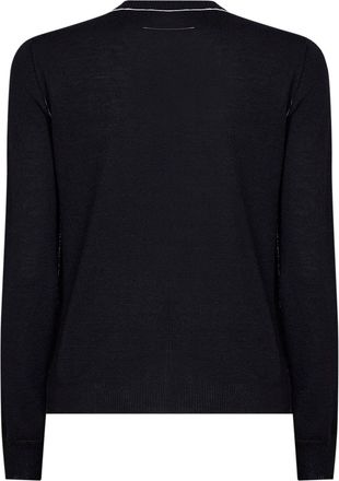 Maison Margiela Womens Wool-Blend Cardigan With Contrasting Trim Black Virgin Wool Cardigans Sweater