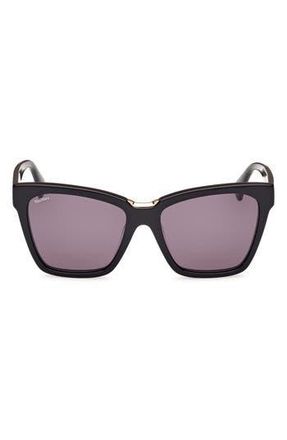 Max Mara 55mm Cat Eye Sunglasses in Shiny Black /Smoke at Nordstrom Rack