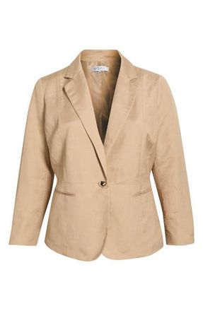 Kasper One-Button Linen Blend Peplum Blazer in Toasted Wheat at Nordstrom, Size 16W