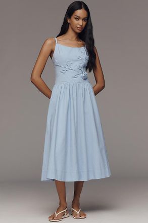 Moon River 3D Floral Sleeveless Midi Dress