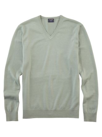 Olymp V-Ausschnitt-Pullover OLYMP OLYMP Strick Casual, Herren, Gr. XL, grau (graugr&uuml;n), Obermaterial: 100% Schurwolle, tailliert, V-Ausschnitt, Pullover V-A