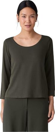 Eileen Fisher Stretch Jersey Knit Scoop Neck Top Womens Clothing Woodland : LG, Jersey/Lyocell/Spandex