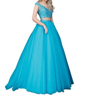 Sherri Hill V-Neck Beaded Prom Dress In Turquoise