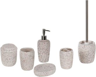 Beliani Beliani - Conjunto De 6 Accesorios De Ba&ntilde;o Blanco Crema Negro Rojo Dolomita Palmilla