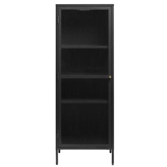 DRAWER Armario con 1 puerta de vidrio estriado y metal H160cm - Negro
