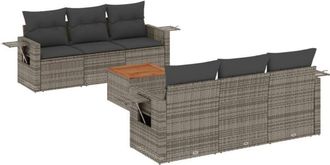 vidaXL Vidaxl - Set De Sof&aacute;s De Jard&iacute;n 7 Piezas Con Cojines Rat&aacute;n Pe Gris