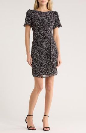 DKNY Ruched Puff Sleeve Faux Wrap Dress in Black Multi at Nordstrom Rack, Size 12