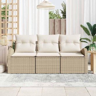 vidaXL Conjunto De Sof&aacute; De Jard&iacute;n 3 Pcs Beige, Blanco Polirat&aacute;n Vidaxl