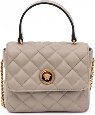 Versace Quilted Leather Shoulder Bag Taupe