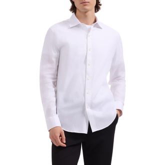 Bugatchi Axel Trim Fit Solid Cotton Blend Button-Up Shirt in White at Nordstrom, Size Xxx-Large