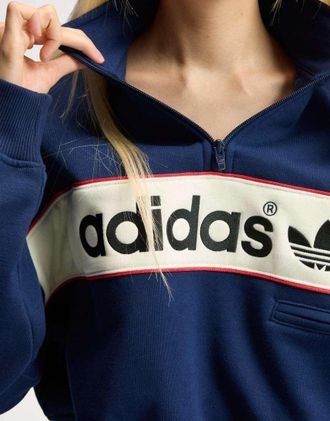 adidas Originals Adisignature ny felpa con mezza zip in blu navy